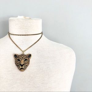 Bejeweled goldtone bejeweled leopard necklace